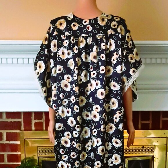 Barbizon Floral Kaftan Night Gown L Vintage Blue Daisy Maxi Muumuu House Dress - Picture 5 of 9